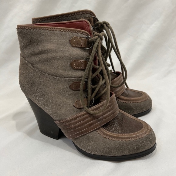 Luxury Rebel Abby Taupe Brown Suede Lace Up Heeled Ankle Boots Size 40 - Picture 1 of 8